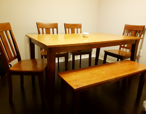 Dining table with 4 chairs and bench Dining table with 4 chairs and bench