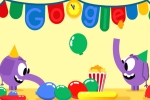 google doodle new year, google doodle, google doodle marks new year s eve with a pair of cute elephants, Google doodle